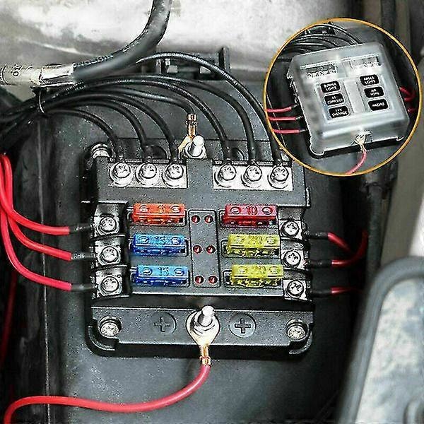 Vandtæt sikringsblok - 6-vejs 12 kredsløb med LED-indikator - Marine sikringsboks til DC 12V