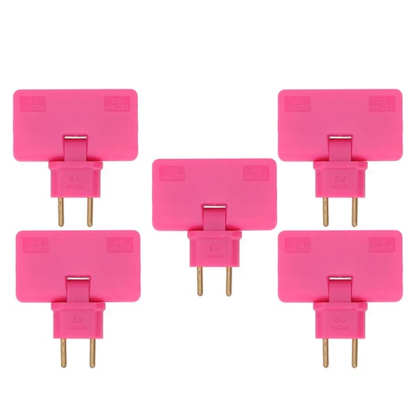 5 stk. EU-stikkontaktomformer trådløs 180 graders forlengelse 1 til 3 EU-pluggadapter 110-250V roserød
