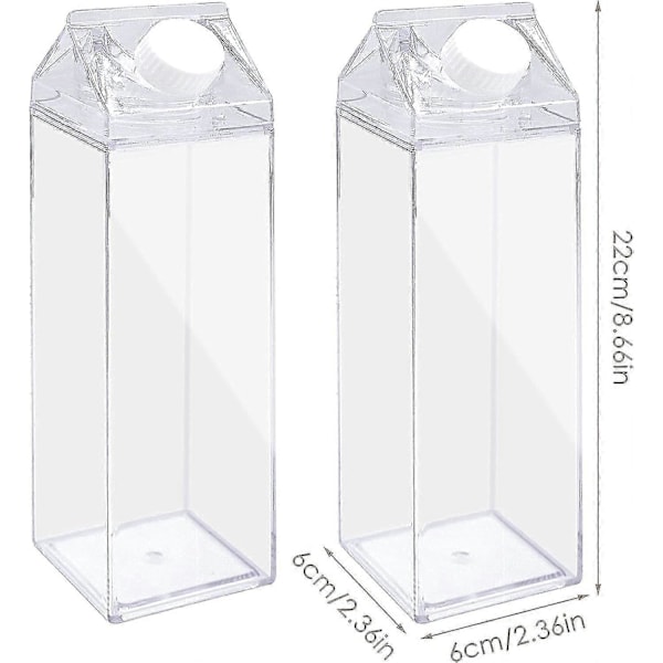 2 Pakning Klar Melkekartong Vannflaske Gjenbrukbar Firkantet Melkeflaske for Melkedrikk Juice (500ml)_SZXM