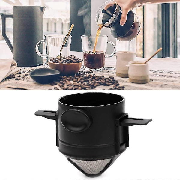 Gjenbrukbar Kaffetrakter, Kaffefilter i Rustfritt Stål 1-2 Kopper, Papirløs med Sammenleggbare Holdere for Hjemmekontor, Reise og Camping