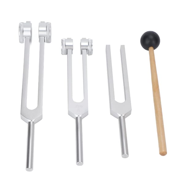 3 stk. Tuning Fork sæt i aluminiumslegering 128 256 512Hz Krop Tuning Forks med hammer til lydhealing sølv