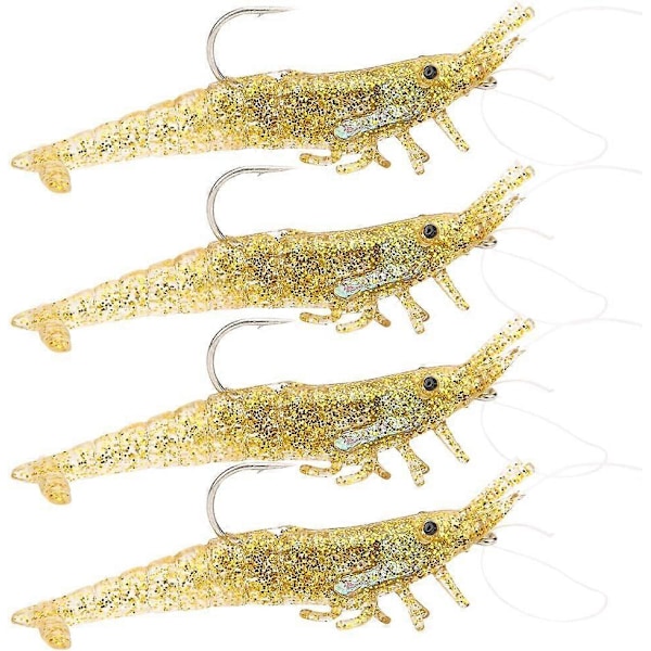 Fiskesluker Myke rekesluker, 4 stk. 9cm Kunstig imitasjon Myke fiskereker Kunstige rekesluker med krok i saltvann ferskvann (
