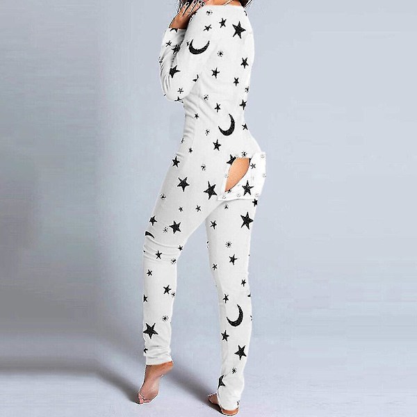 Sexig damjumpsuit med öppen bakflik, nattkläder M måne stjärnor