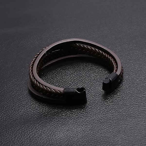 Flätad armband i flera lager av ko-läder för män med spänne