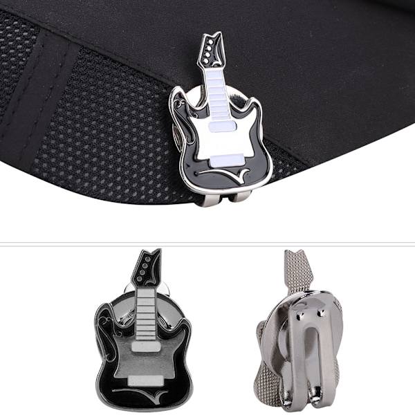 Metallisk magnetisk golfkeps hatt visir klämma bollmarkör tillbehör (svart gitarr)