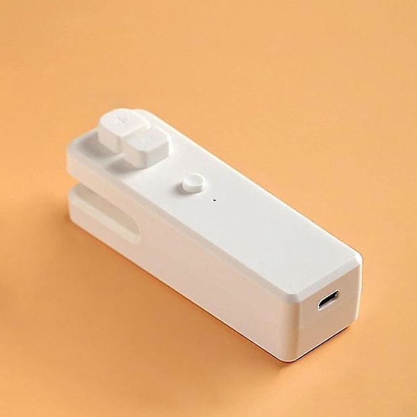 Bærbar Mini Poseforsegler med Skærer - USB Opladning Varmeforsegling Maskine til Snackposer (Hvid)