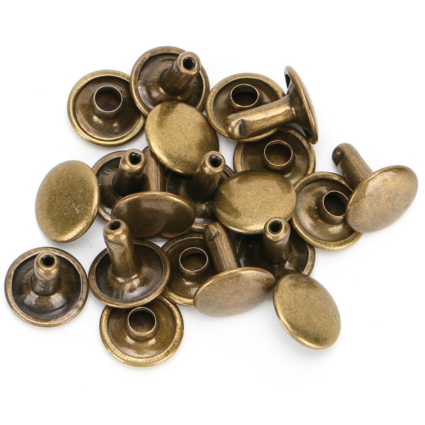 200 set dubbla locknit rund nitar spik järn jeans knapp läder skor väskor kläder 10x10mm brons