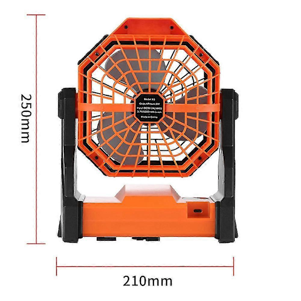 Camping Ventilator, Genopladelig Med LED Lanterne Og Hængekrog Orange