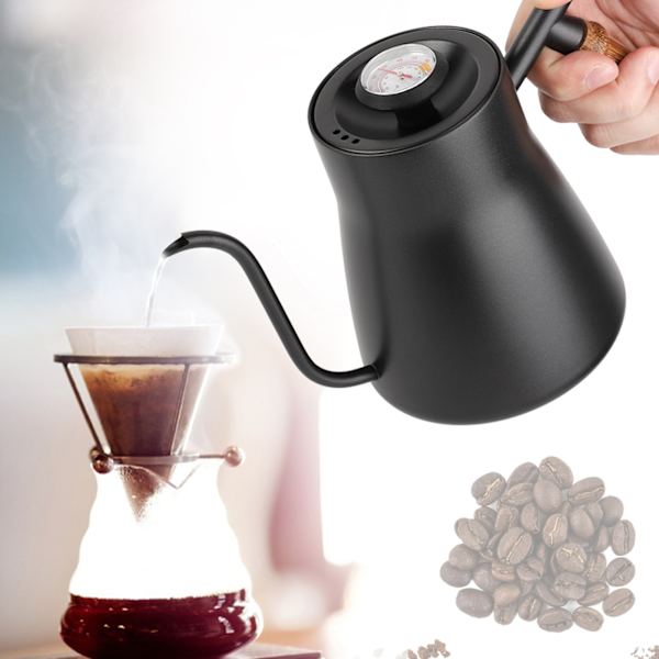 850 ml rostfritt stål dropp över kaffekokare svanhals med trähandtag