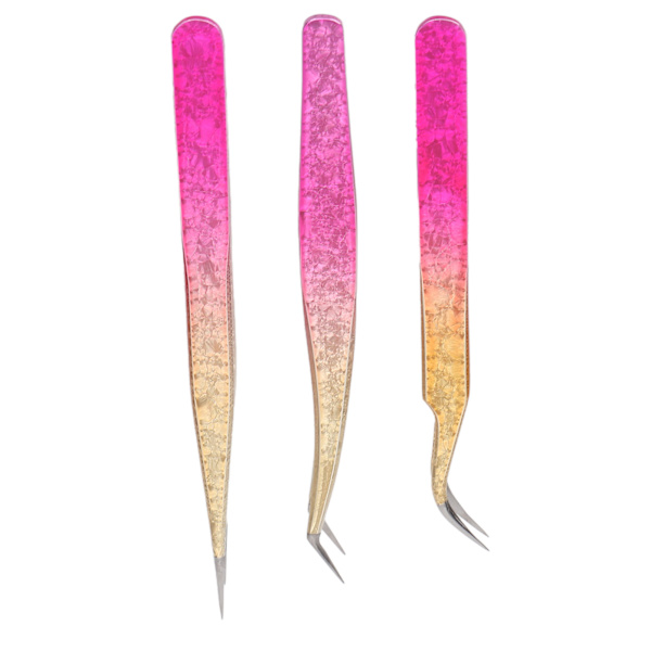 3 stk Nail Art Pinsett rustfritt stål Rett bøyningstips Manikyr Rhinestone Nipper Gradient Farge