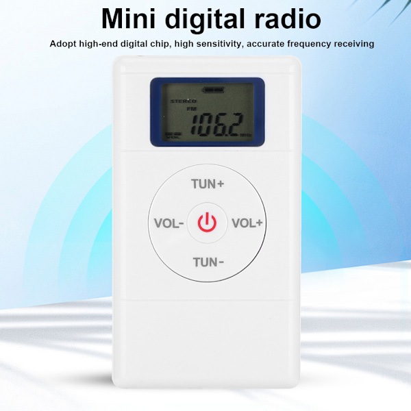 Mini Digital Tuning FM-radio Højfølsom bærbar afspiller med snor og øretelefon