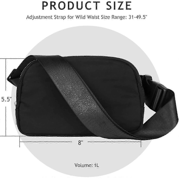 Crossbody Magväska för Kvinnor Män, Överallt Bältesväska med Justerbar Rem, för Utomhusvandring Löpning Resor Casual svart