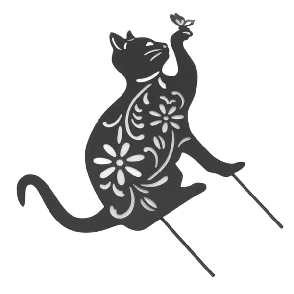 Sort Kat Statuette Sød Sort Kat Levende Udseende Hul Design Holdbart Metal Sort Kat Indretning til Hjem Have Baghave