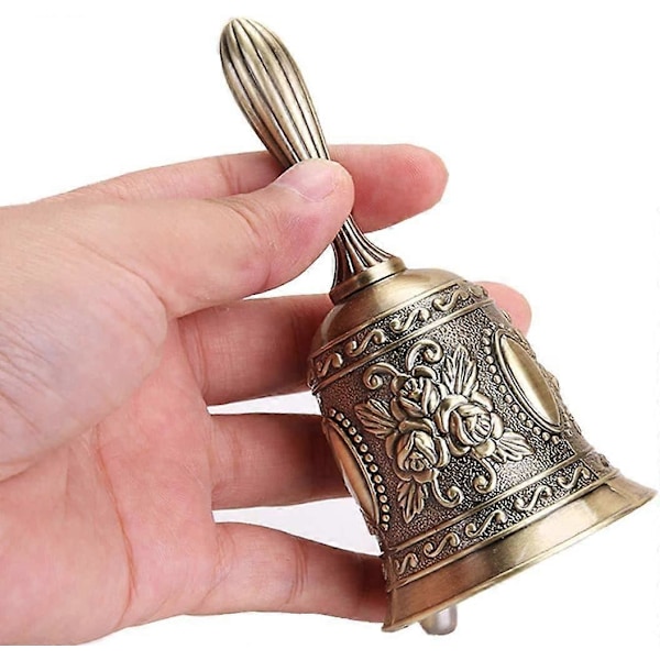 Retro Gyllene Äpple Ringklocka Antik Handklocka Brons Middagsklocka Restaurang Serviceklocka Mässing Pingla Bröllop Klass Kyrkklocka