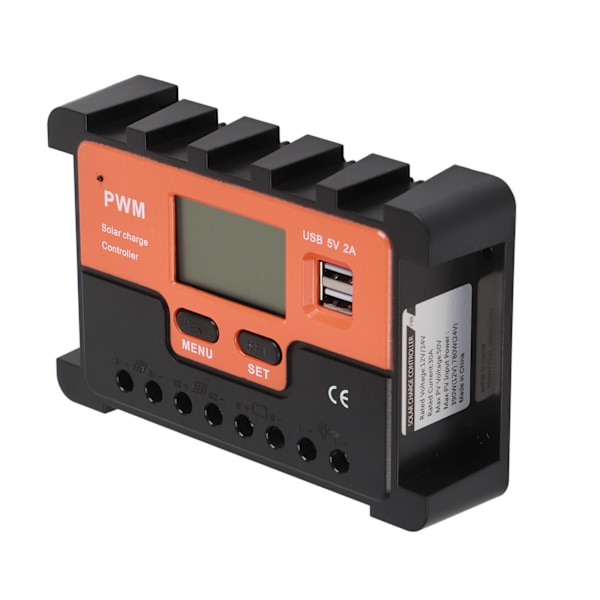 Solcellsladdningsregulator LCD-display Automatisk parameterjusterbar 30A PWM Solcellsregulator 12V 24V med 2 USB 5V utgångsport