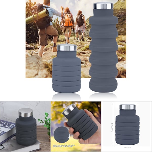 500ML Bærbar Foldbar Sammenklappelig Udendørs Rejsekop Vandflaske Krus Kontor Hjem (Sort)