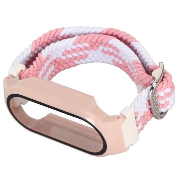 Mjukt nylon flätat watch med case Skärmskyddstillbehör Passar för Mi Band 7 Rosa vitt och rosa case