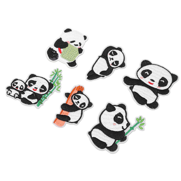 6 stk Panda broderilapp med skyggelegging for å skjule flekker og skader i ulike stiler Panda strykemerker for DIY-håndverk, veske og sko