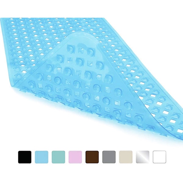 Sklisikker badematte for sensitiv hud - Muggbestandig, maskinvaskbar - 88x39cm, blå
