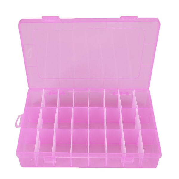 24 ristikkoa Muoviset korut Säädettävä laatikko Irrotettava Organizer Helmet Korvakorut Case (vaaleanpunainen)