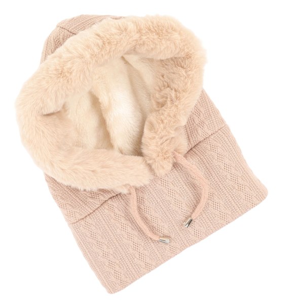 Vinterhue til kvinder med termisk integreret hue, maske, halstørklæde, kuldesikker udendørs ridehjelm, beige
