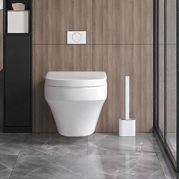 Flad Silikone Toiletbørste - Toiletbørste og Holdere, Anti-Dryp, Antibakteriel, Ventileret Toiletbørste, Hurtigtørrende Lugtfri, Toiletbørste Væg/Gulv