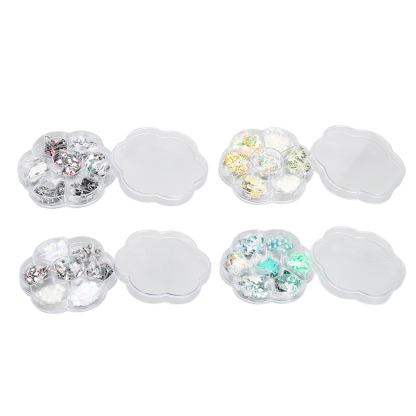 4 Box 3D Snowflake Juletre Leir Nail Art Skiver Jul Nail Art Paljetter Perler Dekorasjon