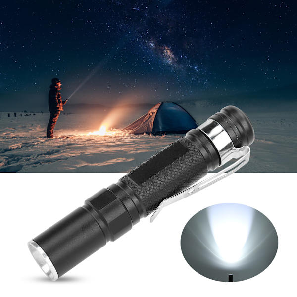 Utomhus Bärbar Mini LED Ficklampa Teleskopisk Pen Form Ljus Ficklampa för Emergencyblack