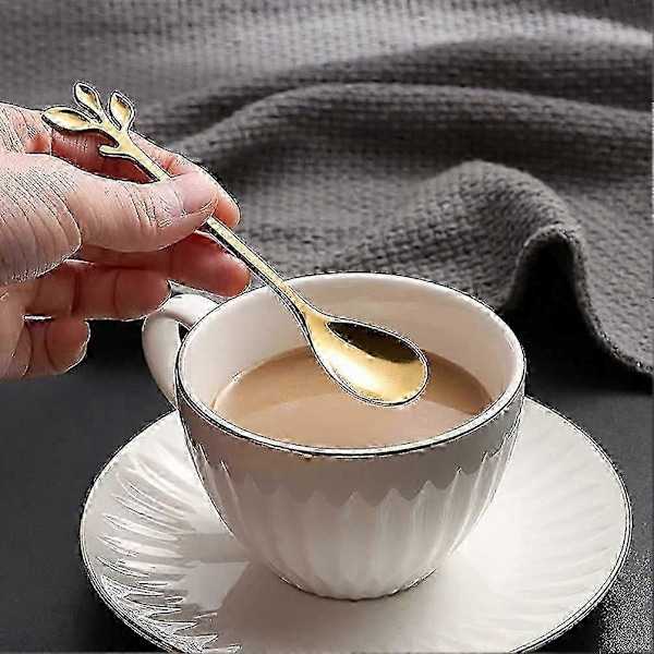Rustfrit stål blad kaffe omrørings ske Mad service gaffel (ske + gaffel) 10 stk COLOR2