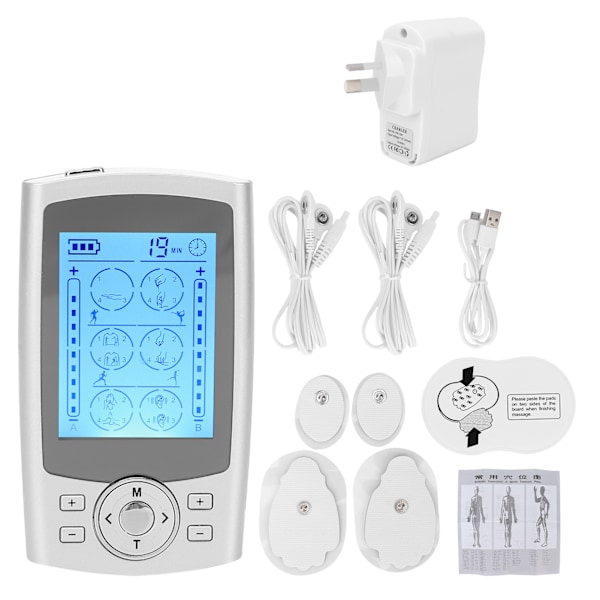 24 Modes TENS Massager Rechargeable Pulse Muscle Stimulation Massager for Back Knee Neck 110‑240VAU Plug