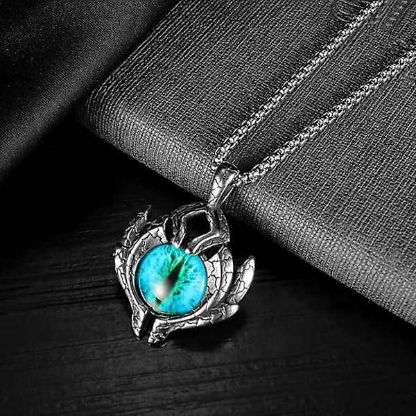 Halsband för män i rostfritt stål, Hip Hop Demon Blue Evil Eye-hänge, blått