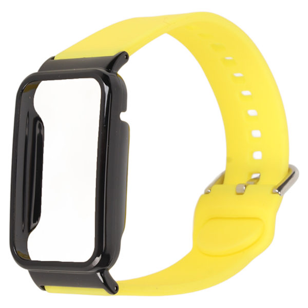 Silikone urrem med beskyttende kofangeretui, udskiftningstilbehør, der passer til Mi Band 7 Pro, gul og sort etui