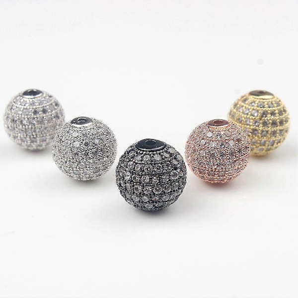 Runda distanspärlor i koppar Micro Pavé CZ Zirkon För DIY Smyckestillverkning Armband Halsband Tillbehör 4/6/8/10/12mm Roséguld Vit CZ 10mm