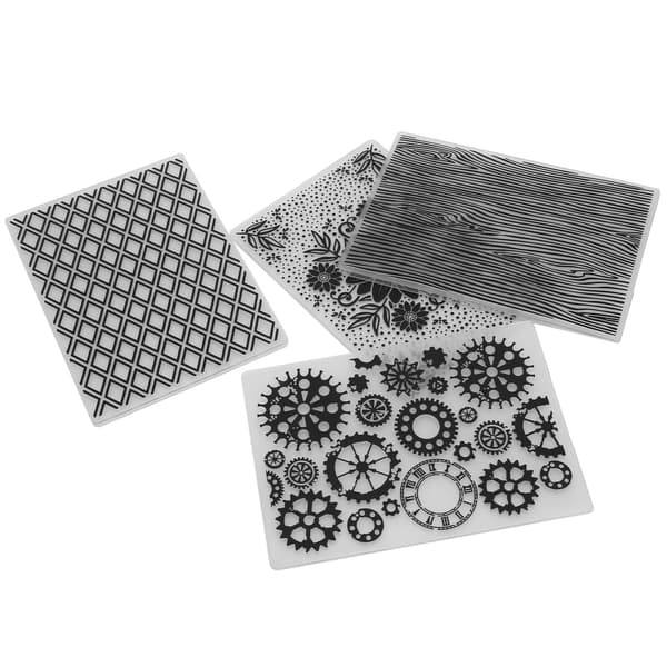 4 stk. pregefolder i plast, preget mal for DIY-kortlaging, scrapbooking, papirhåndverksverktøy