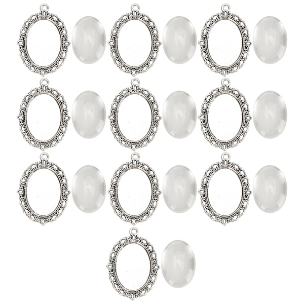 10 set glasplåsterhänge ovala brickor glascabochon klara kupolplattor DIY smyckestillbehör