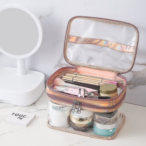Klar vandtæt dobbeltlags rejsetoilet makeuptaske til kvinder