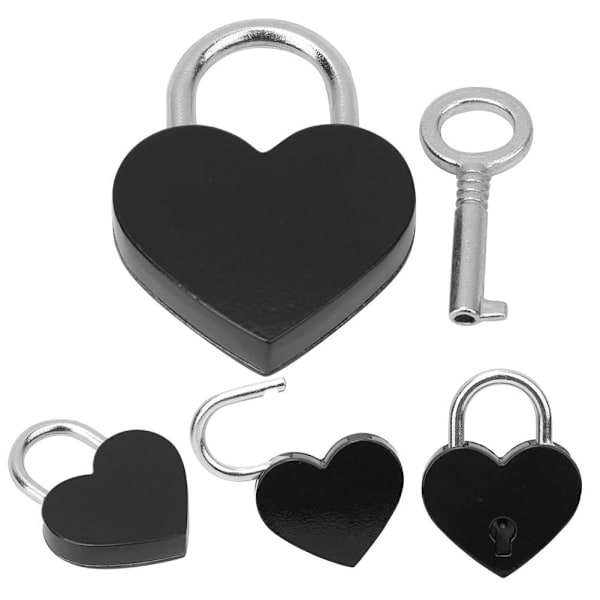 2 set hjärtformade lås i metall, färgglada, utsökta hänglås, hushållsartiklar, hantverksmaterial med nycklar 30x39mmSvart