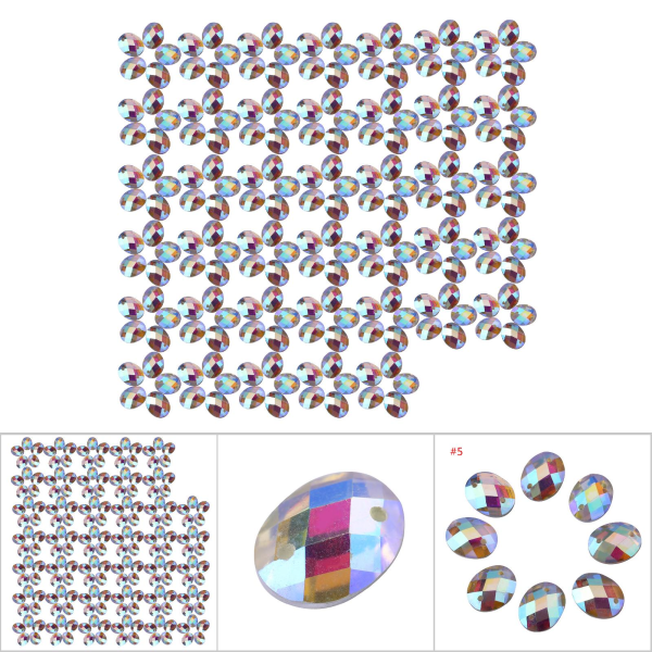 200 st/förpackning Flatback Akrylharts sömnad Glänsande kristall med håltillbehör (#5)