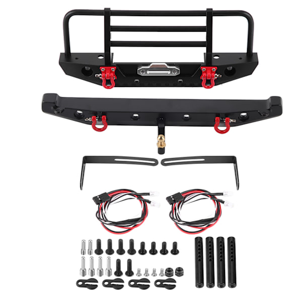 Metallisk Fram- och Bakre Stötfångare med LED-lampor för Traxxax Trx-4 för SCX10II 90046 1/10 RC-bil
