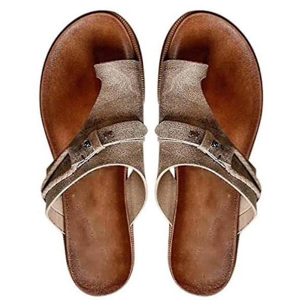 Ortopediske Hæl- og Bunions-Korrigerende Grå Flatsandaler for Kvinner