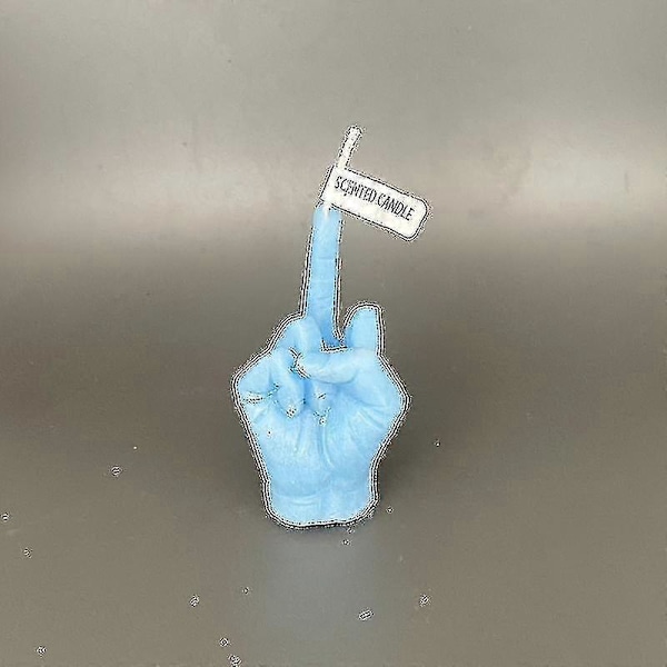 Kreativ Doftljus i Form av Långfinger, Rolig och Udda Liten Present, Heminredning, Födelsedagspresent, Himmelsblå