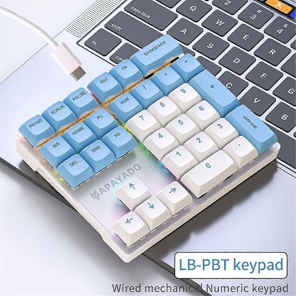 33 Tasters Kablet Mekanisk Numerisk Tastatur med Flerfargede Lys Passer Bærbar PC Numerisk Tastatur, , Blå Bryter