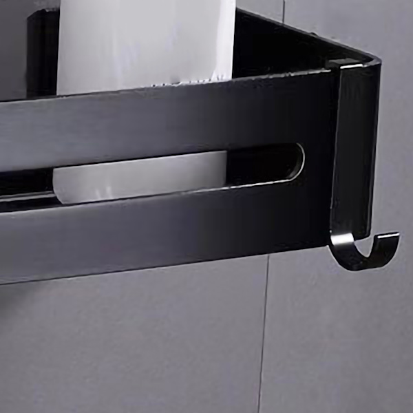 Hulfrit bruseopbevaringsstativ i aluminiumslegering til badeværelseshjørnehylder til hjemmet rektangulær sort
