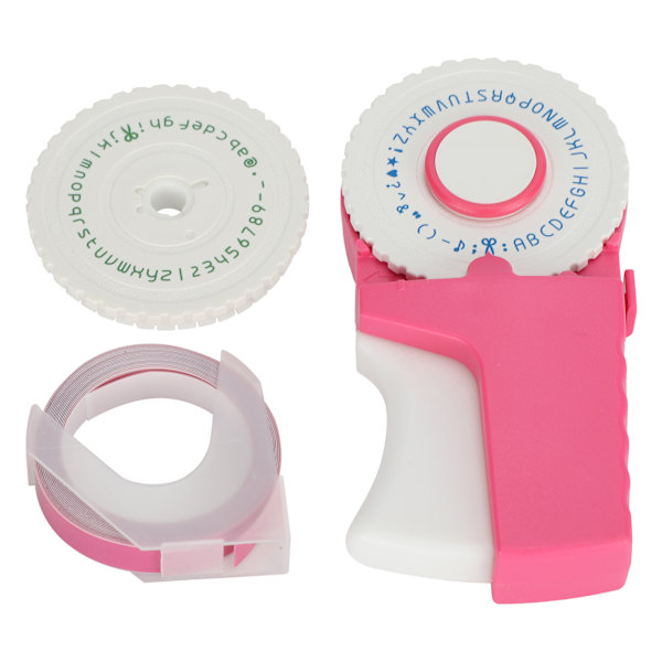 Embossing manuell skrivemaskine etikettfremstilling Embosser DIY kontorartikler rosa E‑303