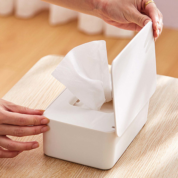 Vådservietter Dispenser PP Støvsikker God Forsegling Vådservietter Organizer Beholder med låg til Husholdning Kontor Hvid L