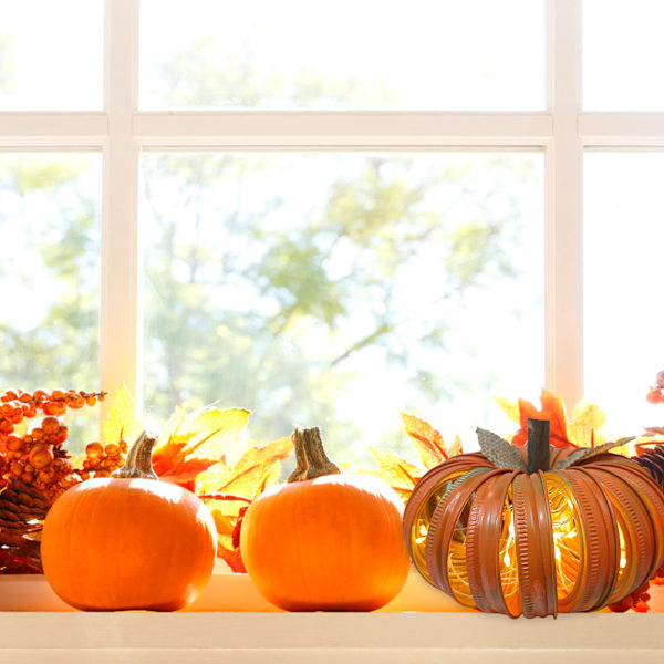 Syksyn sisustus Valoisa purkin kansi Kurpitsa Halloween-koriste Kotiin Keittiö Maalaistalo Syksy Kiitospäivä Kuisti Pöytä Takka