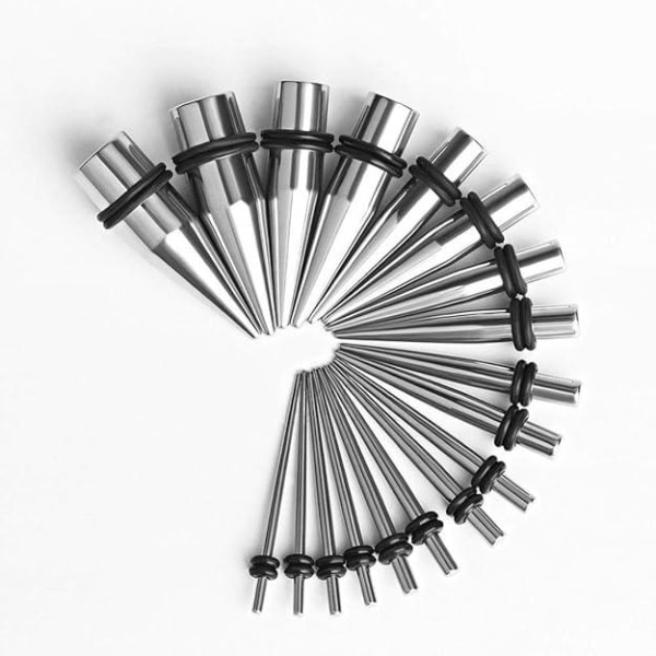 Sæt med 36 stræk-ørepropper (sorte) Metal 18 stræk-ørepropper + 18 rustfrit stål dobbelt-skallede kødhuller 1,6 mm - 10 mm