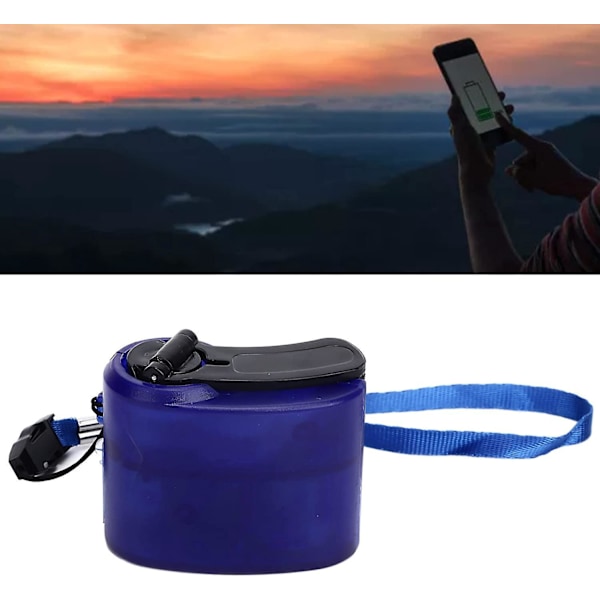 Mini håndsveiv, USB-radio lommelykt mobiltelefonlader Bærbar manuell nødstrømsgeneratorlader for utendørs reiser (blå)