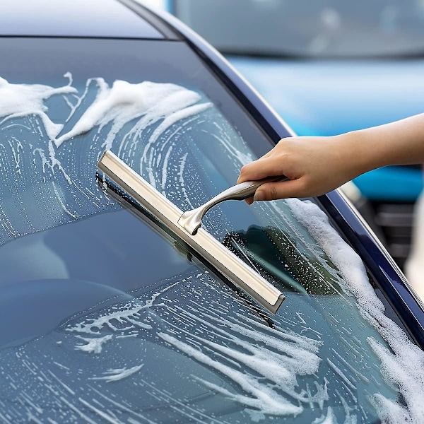 Rustfrit Stål Bruser Squeegee med Sugeskål Klar Glasvægsrenser Krom Finish