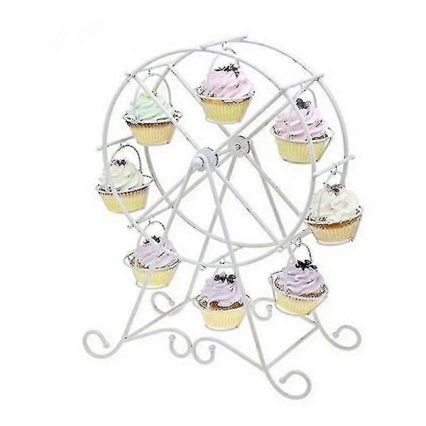 Roterende Pariserhjul Dessert Server 8 Cupcakes Serveringsbakke Karneval Cirkus Tema Rustfrit Stål Zekai Hvid